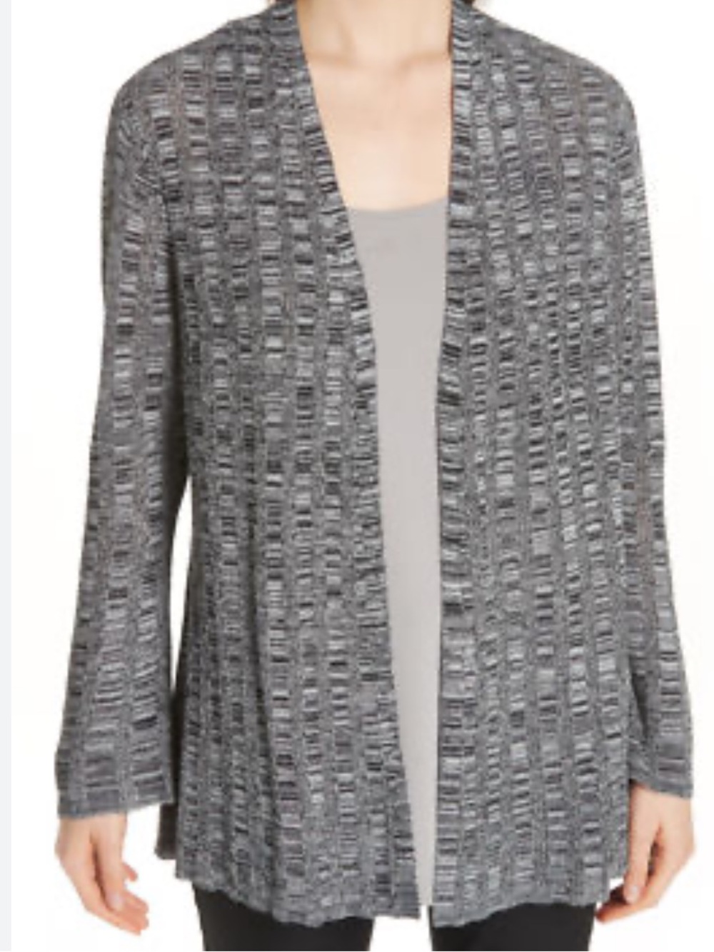 Eileen Fisher Black & White Open-Front Silk & Organic Linen Cardigan Size Large